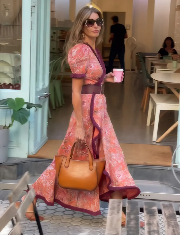 Elegant Pink Short Sleeve Midi Dress