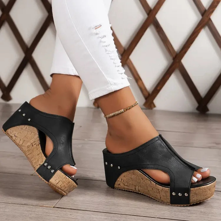 Elegant Rubber Sole Buckle Wedge Sandals