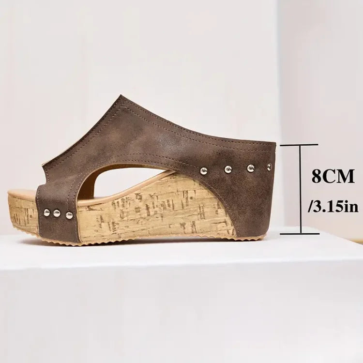 Elegant Rubber Sole Buckle Wedge Sandals