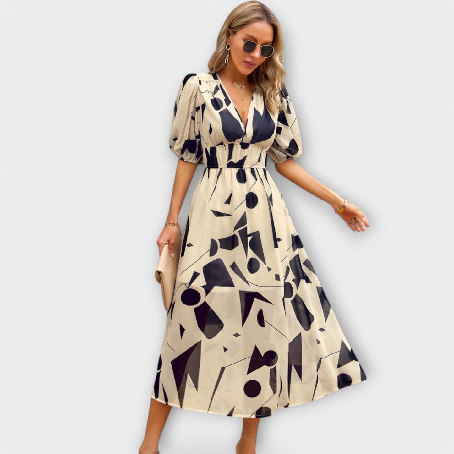 Naya | Abstract Print Puff Sleeve Maxi Dress