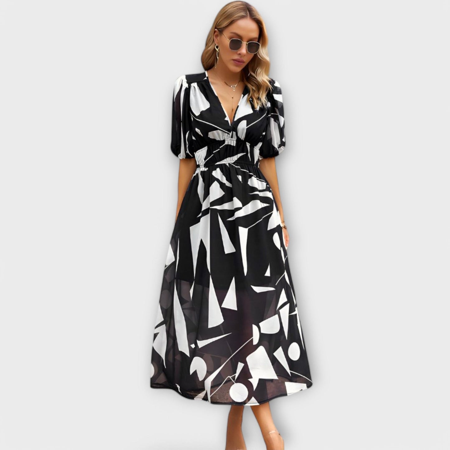 Naya | Abstract Print Puff Sleeve Maxi Dress