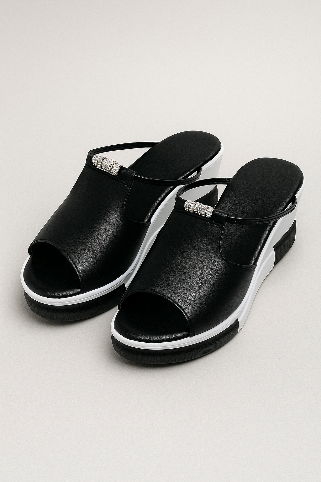 Arianna | Elegant Wedge Sandals with Jewel Accent and Two-Tone Sole