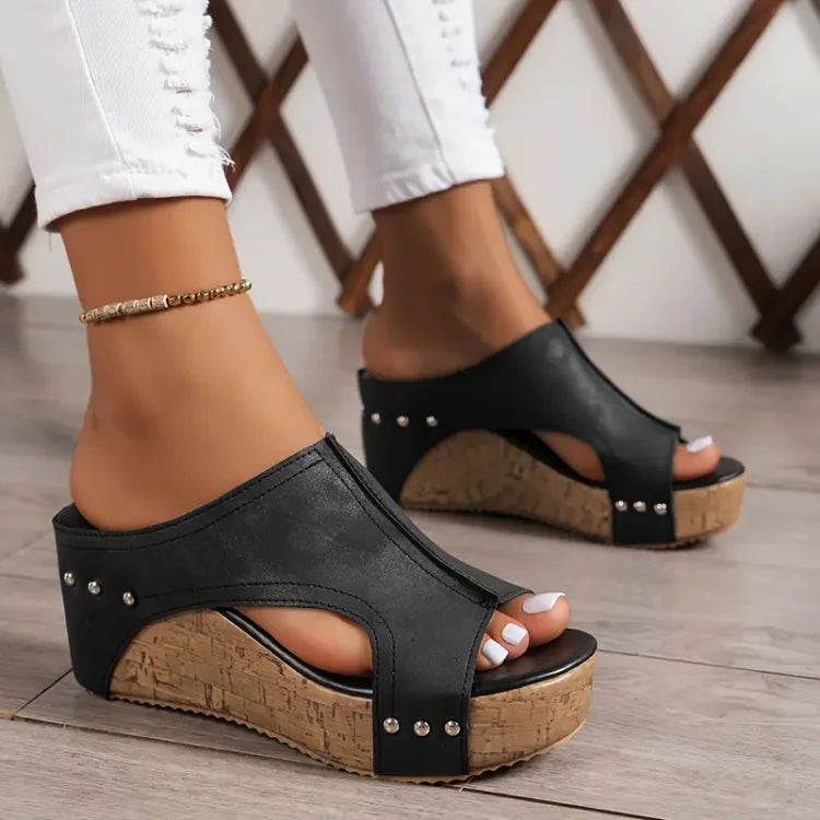 Elegant Rubber Sole Buckle Wedge Sandals