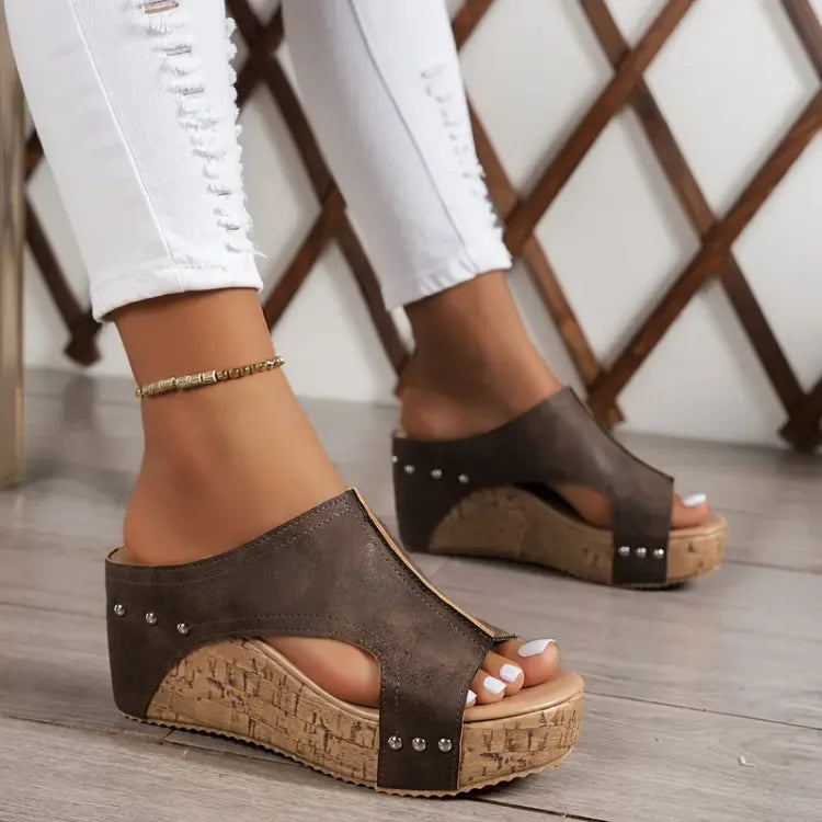 Elegant Rubber Sole Buckle Wedge Sandals