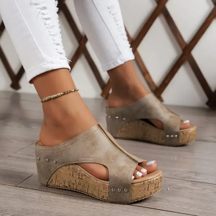 Elegant Rubber Sole Buckle Wedge Sandals
