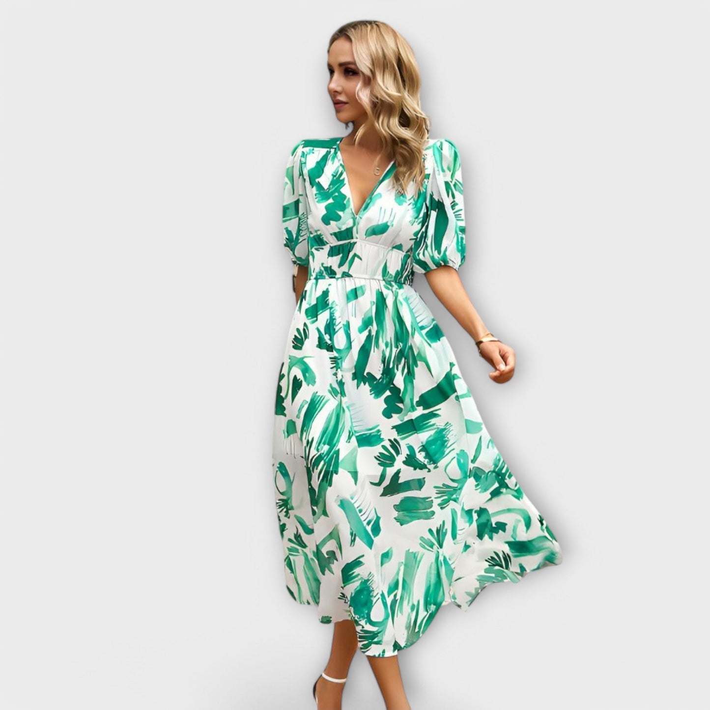 Naya | Abstract Print Puff Sleeve Maxi Dress