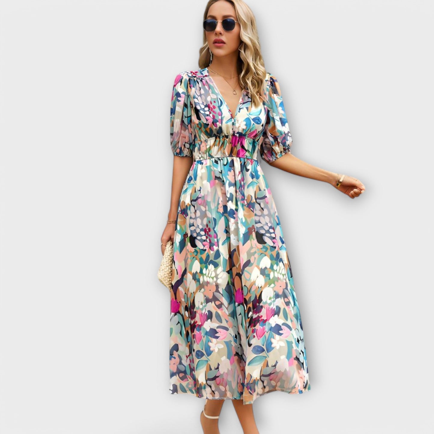 Naya | Abstract Print Puff Sleeve Maxi Dress