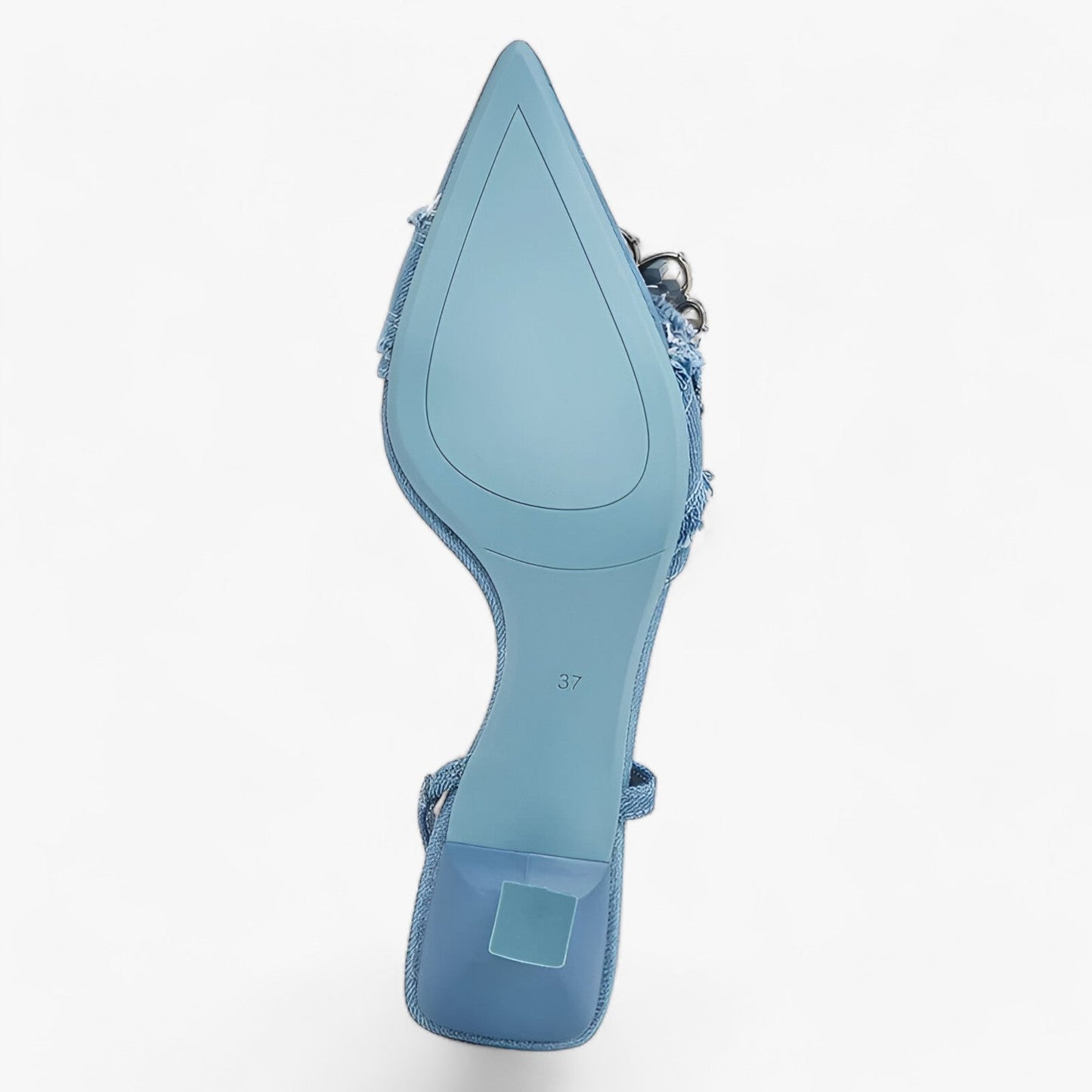 Denim Elegance | Pointed High Heels with Crystal Buckle