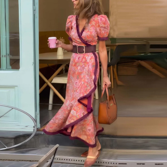 Elegant Pink Short Sleeve Midi Dress
