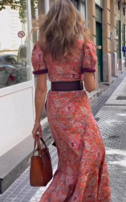 Elegant Pink Short Sleeve Midi Dress