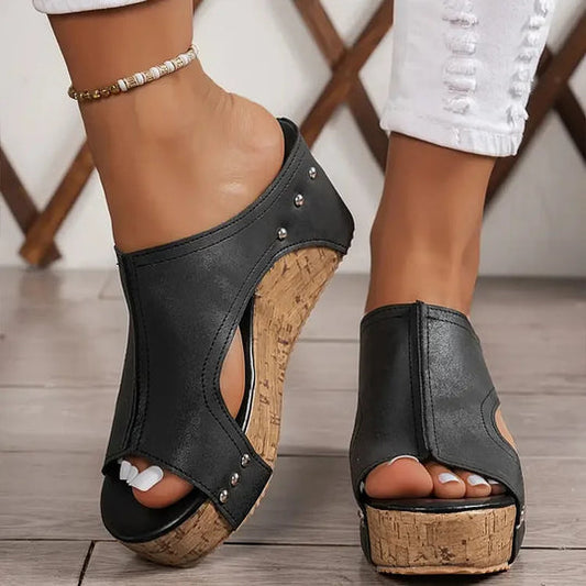 Elegant Rubber Sole Buckle Wedge Sandals