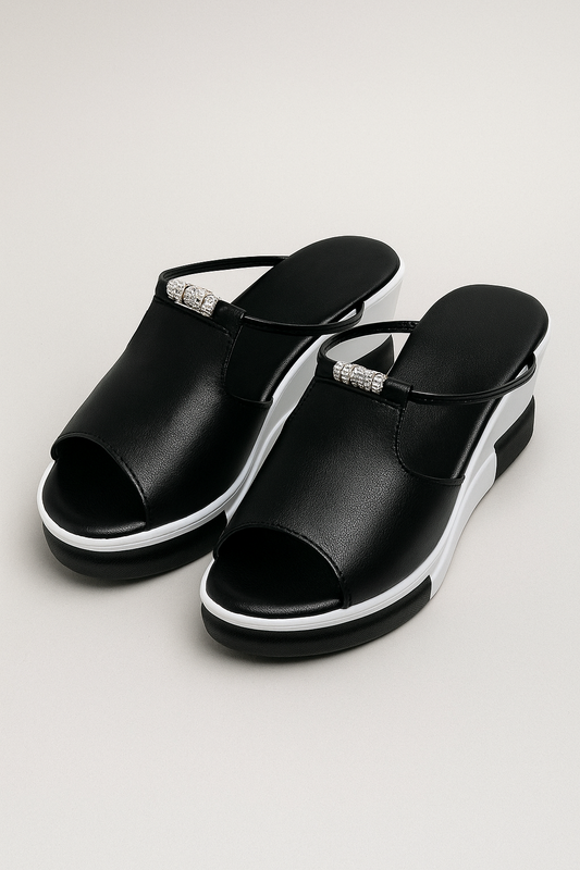 Arianna | Elegant Wedge Sandals with Jewel Accent and Two-Tone Sole