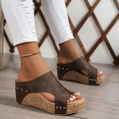 Elegant Rubber Sole Buckle Wedge Sandals
