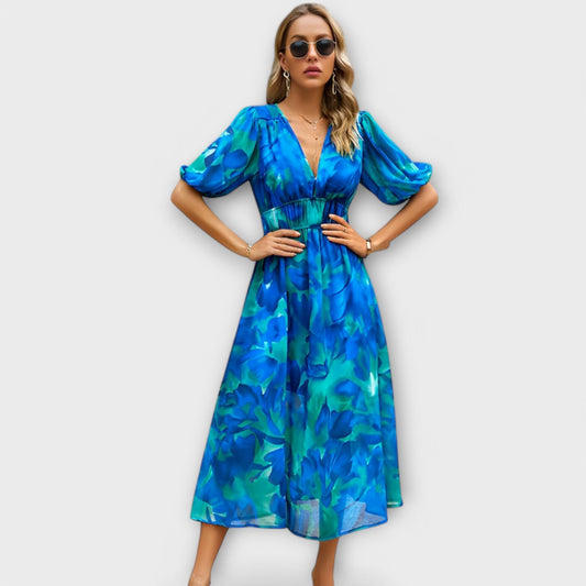 Naya | Abstract Print Puff Sleeve Maxi Dress