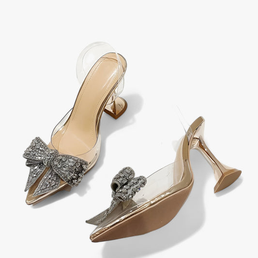 Liyke | Women's Glitter Crystal Bow Pumps