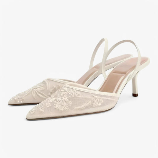 Embroidered Elegance | Floral Net Heels