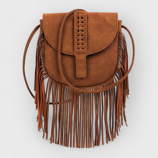 Leah | Woven Leather Tassel Crossbody Bag