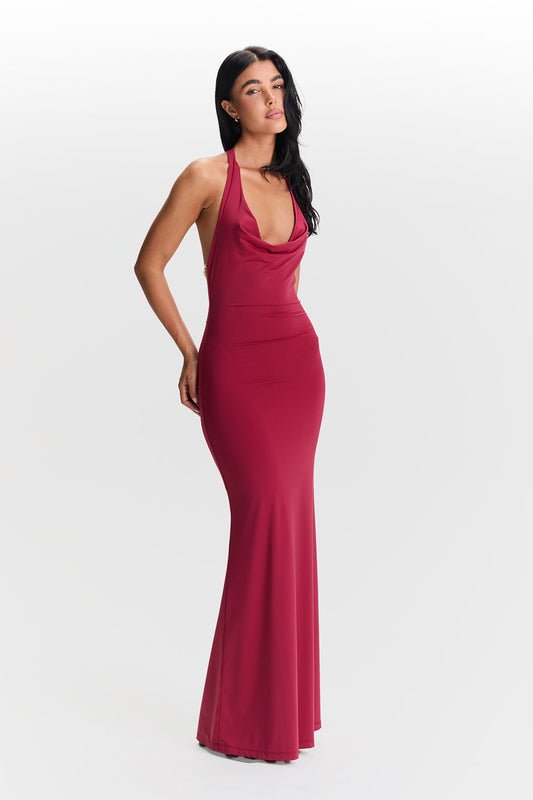 Valeria | Cowl Neck Open-Back Maxi Dress